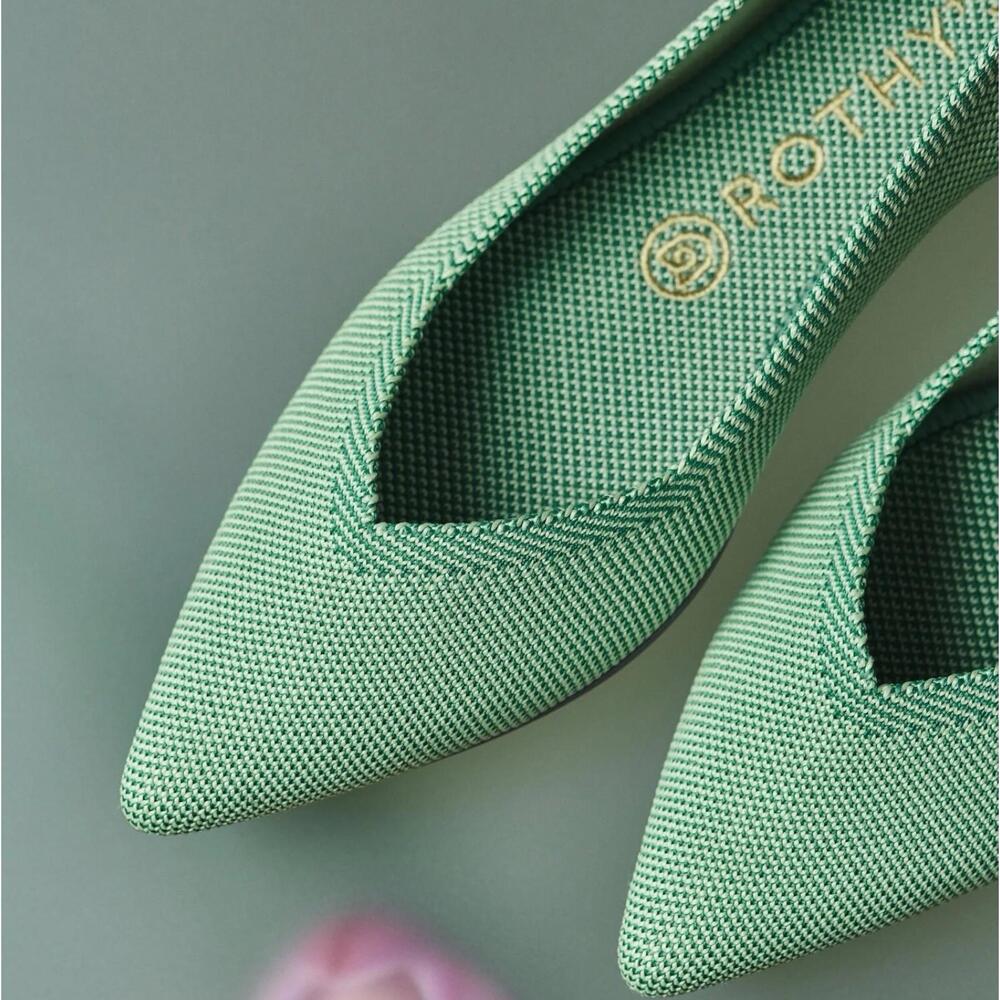 Rothys Shoes 12.5 The Point Flat Womens Pointed Toe Mint Green Rare Knit